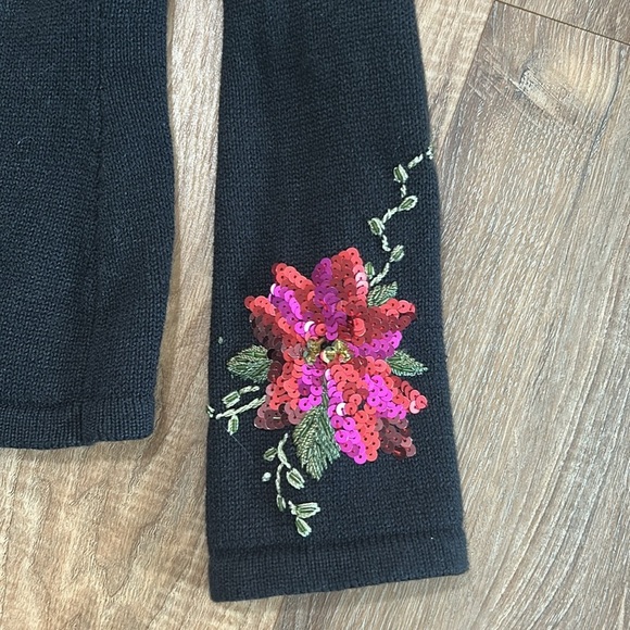 Tiara International Christmas Collection Poinsettia Blk Cardigan Sequin Beads L - Picture 14 of 16